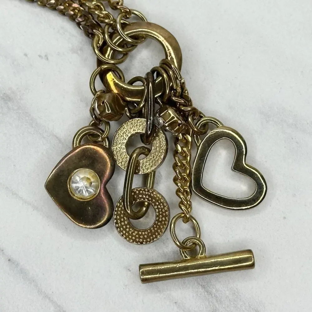 Rhinestone Heart Charm Toggle Gold Chain Belt Large (L/XL) Y2K Statement ✨